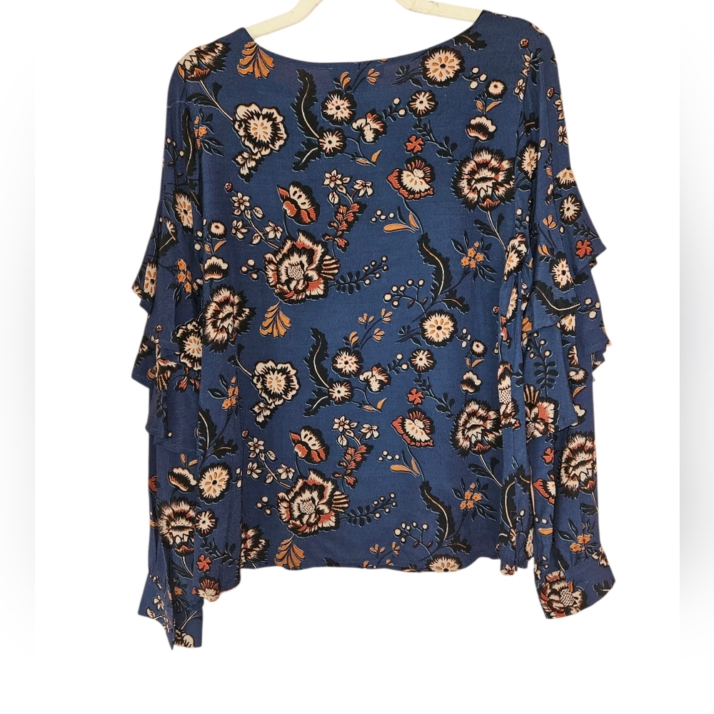 Sanctuary Tilly Flounce Sleeve Blouse, Oversized Size XS, Blue Life, NWT - Picture 4 of 10